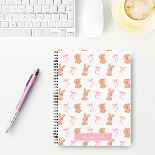 Cute Pink Coquette Bows Bunnies Monogram Name  Notebook