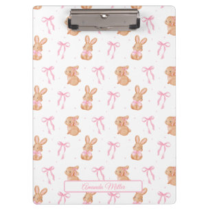 Cute Pink Coquette Bows Bunnies Personalised Name Clipboard