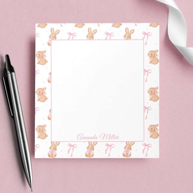 Cute Pink Coquette Bows  Bunnies Personalised Name Notepad (Creator Uploaded)