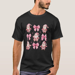 Cute Pink Coquette Bows Santa Claus Christmas Wome T-Shirt