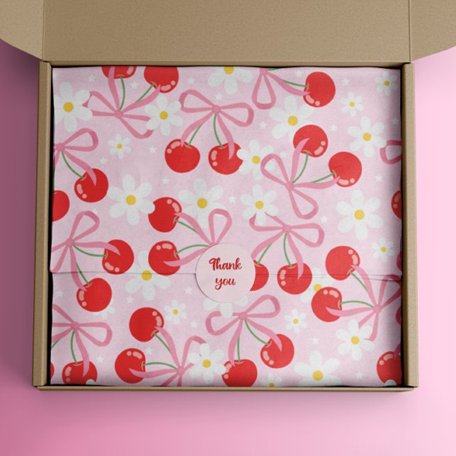 Cute Pink Coquette Cherry Flower Tissue Paper (cute pink cherry coquette floral tissue paper gift wrap)