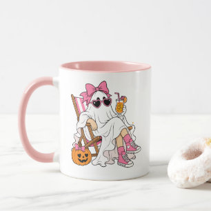 Cute Pink Coquette Ghost Beach Halloween Mug