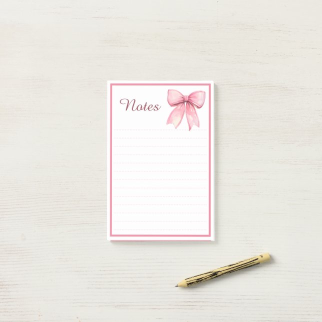Cute Pink Coquette Ribbon Bow Border Notes Notepad (On Desk)