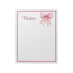 Cute Pink Coquette Ribbon Bow Border Notes Notepad