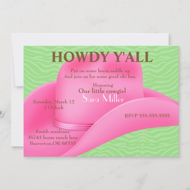 Cute Pink Country Cowboy Hat Birthday Invite (Front)