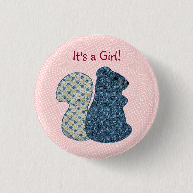 Cute Pink Country Style Squirrel Baby Girl 3 Cm Round Badge (Front)
