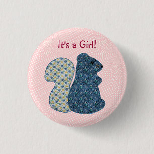 Cute Pink Country Style Squirrel Baby Girl 3 Cm Round Badge