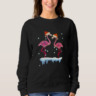 Cute Pink Couple Love Flamingo Santa Hats Snow Chr Sweatshirt
