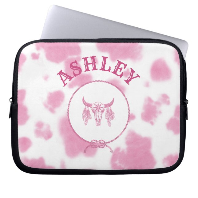 Cute Pink Cow Print Western Rodeo Custom Laptop Sleeve (Front)