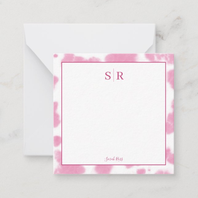 Cute Pink Cow Print Western Rodeo Monogram Card (Front)