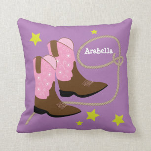 Cute Pink Cowboy Boots & Rope, Personalised Cushion