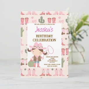 Cute Pink Cowgirl Birthday Invitation