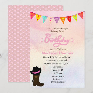 Cute Pink Cowgirl Birthday Invitation