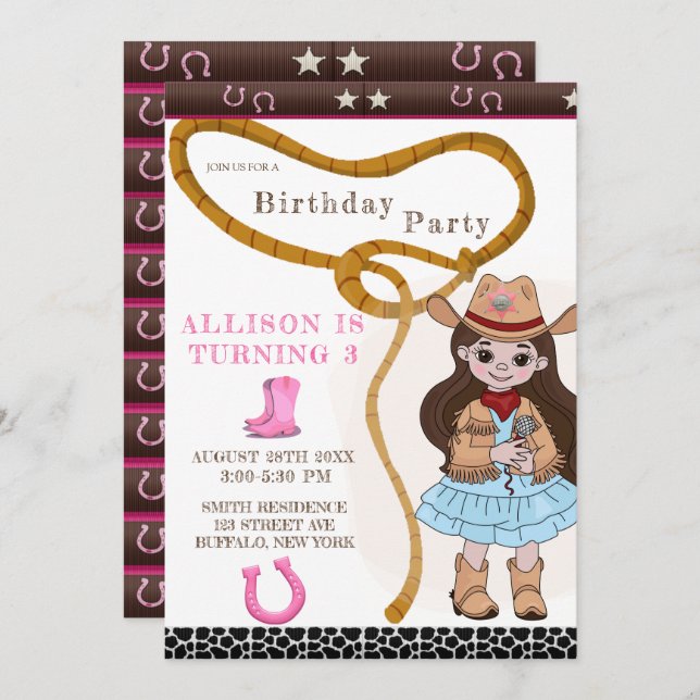 Cute Pink Cowgirl Birthday Party  (Front/Back)
