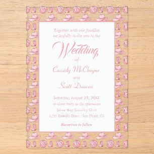 Cute Pink Cowgirl Country Wedding Acrylic Invitations