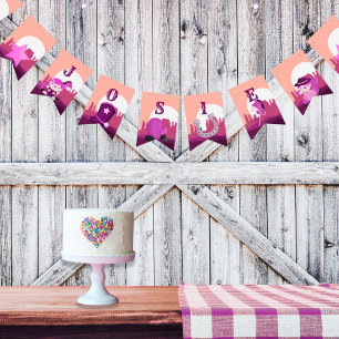 Cute pink cowgirl western desert any age birthday bunting