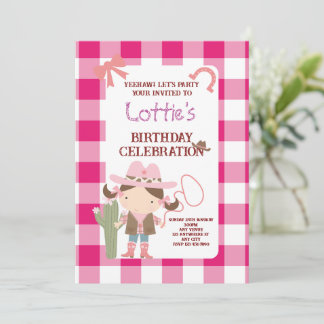 Cute Pink Cowirl Child's Birthday Invitation