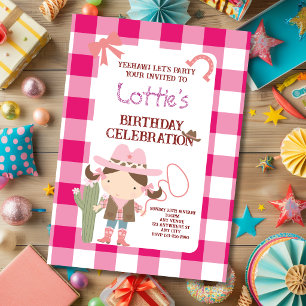 Cute Pink Cowirl Child's Birthday Invitation