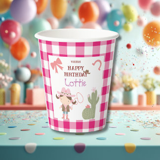 Cute Pink Cowirl Child's Birthday Paper Cups