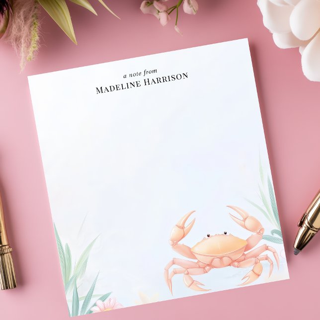 Cute Pink Crab Nautical Beach Personalised Name Notepad (Creator Uploaded)