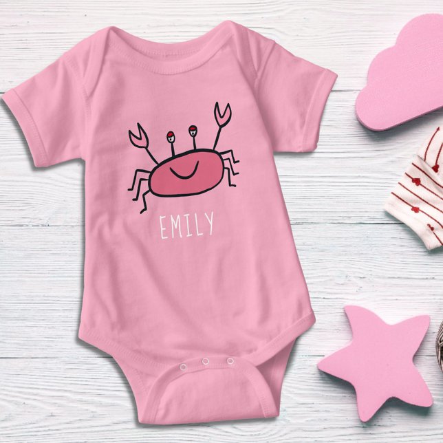 Cute Pink Crab Sea Animal Baby Girl Name Baby Bodysuit (Creator Uploaded)