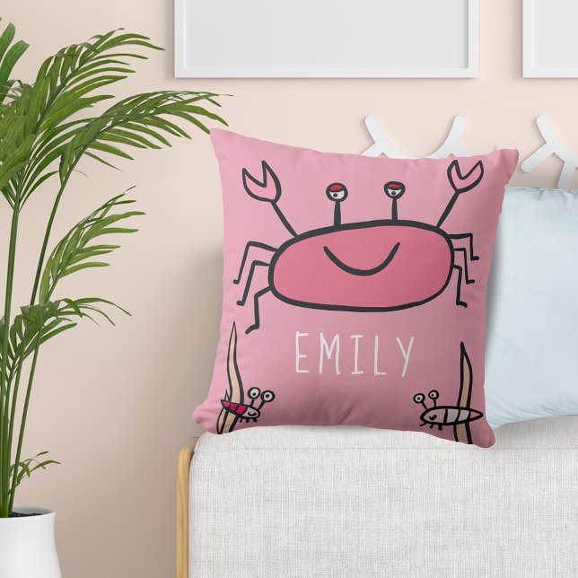 Cute Pink Crab Sea Animal Girl Name Cushion (Creator Uploaded)