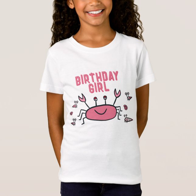 Cute Pink Crab Sea Animals Girl Guest of Honour T-Shirt (Front)