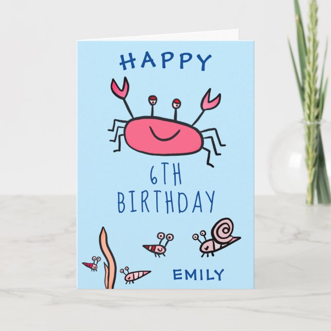 Cute Pink Crab Sea Animals Girl Happy Birthday  Card (Front)