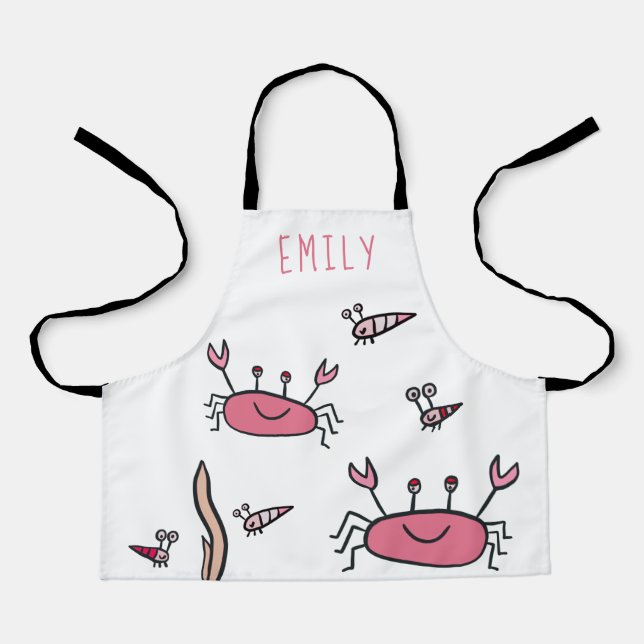 Cute Pink Crab Sea Animals Girl Name Apron (Front)