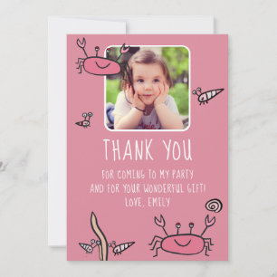 Cute Pink Crab Sea Animals Photo Birthday Thank You Card