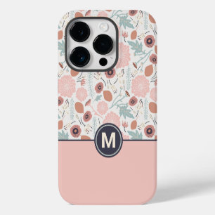 Cute Pink Cream Floral Botanical Monogram iPhone 14 Pro Case