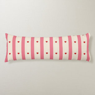 Cute Pink & Cream Stripes Red Hearts Body Cushion