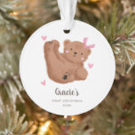 Cute Pink Cub Bear Baby's First Christmas Ornament<br><div class="desc">Cute Christmas ornament for a newborn baby featuring an illustration of a cub with pink bow and hearts. The text says "XX's" FIRST CHRISTMAS.</div>