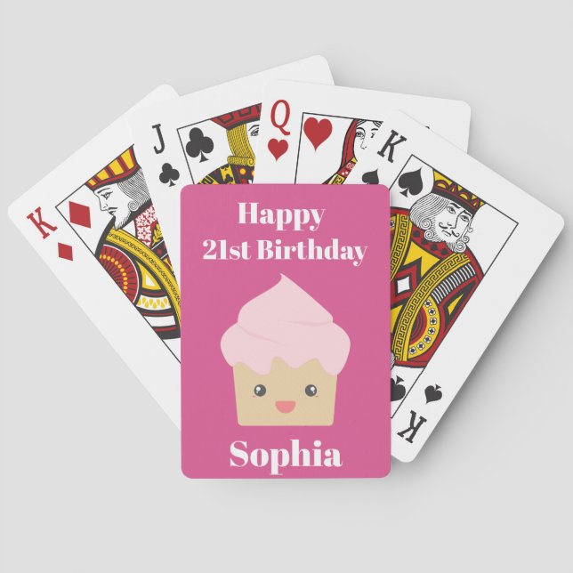 Cute Pink Cupcake 21st Birthday Playing Cards (Back)