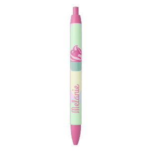 Cute Pink Cupcake and Pastel Colours Black Ink Pen