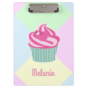 Cute Pink Cupcake and Pastel Colours Clipboard