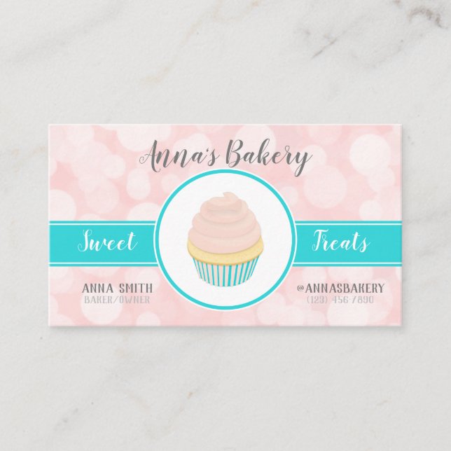 Cute Pink Cupcake Bakery Business Card (Front)