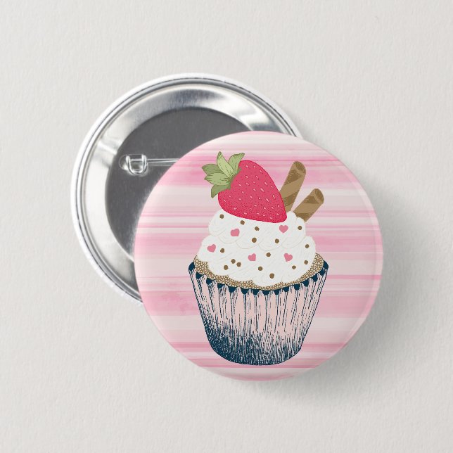 Cute Pink Cupcake Button Pin For Her (Front & Back)