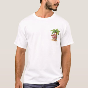 Cute Pink Cupcake Character Wearing Straw Hat T-Shirt