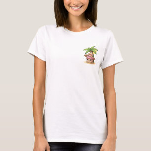 Cute Pink Cupcake Character Wearing Straw Hat T-Shirt