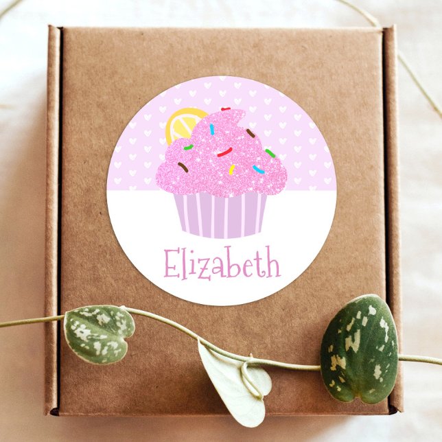 Cute pink cupcake hearts sweet girly modern school classic round sticker (Creator Uploaded)