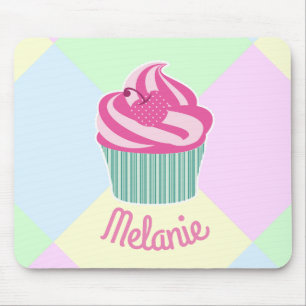 Cute Pink Cupcake Pastel Colours Personalised Mouse Pad
