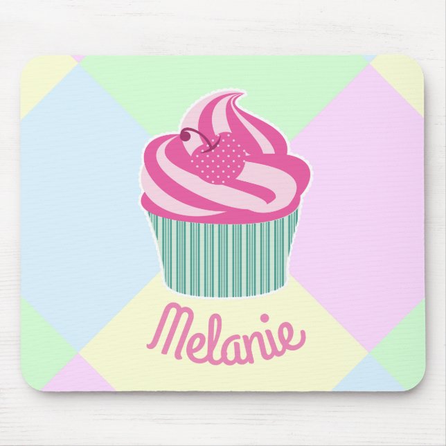 Cute Pink Cupcake Pastel Colours Personalised Mouse Pad (Front)
