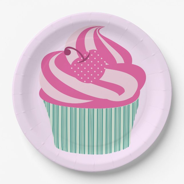 Cute Pink Cupcake Pastel Pink Paper Plate (Front)