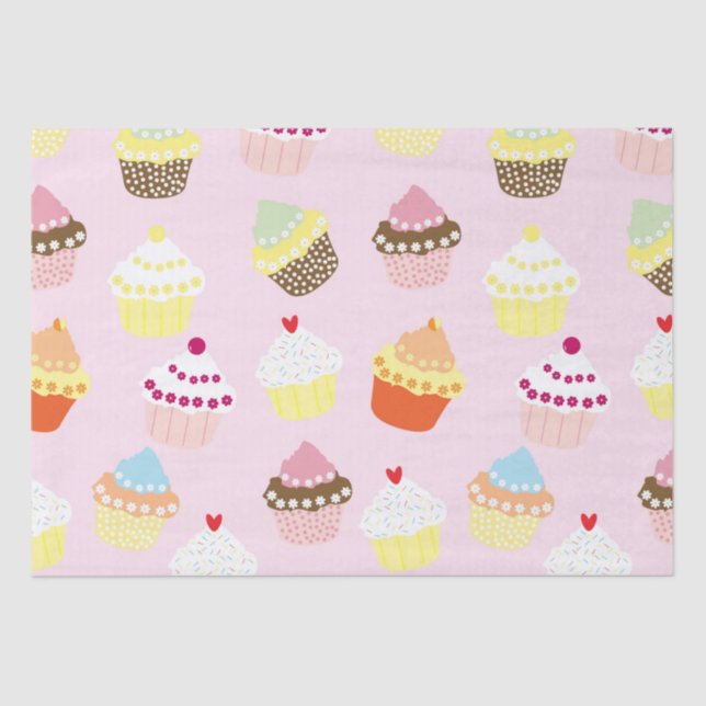 Cute Pink Cupcake Pattern Birthday  Tissue Paper (Front)