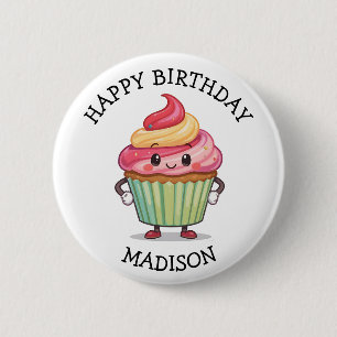 Cute Pink Cupcake Personalised Birthday 6 Cm Round Badge