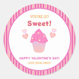 Cute Pink Cupcake Sweet Hearts Valentine's Day Classic Round Sticker