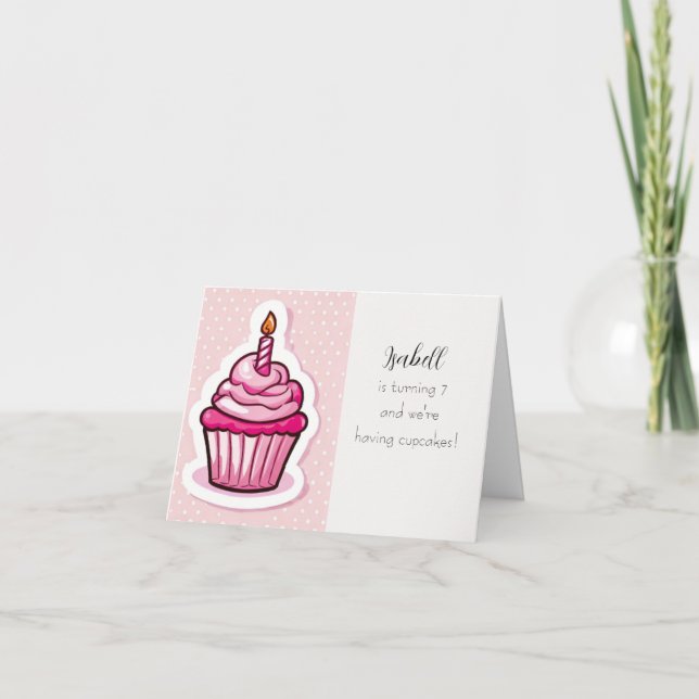 Cute Pink Cupcake Theme Folded Announcement Card (Front)