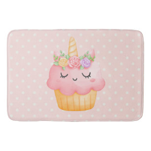 Cute Pink Cupcake Unicorn with Roses Bath Mat