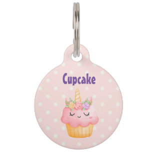 Cute Pink Cupcake Unicorn with Roses Pet Tag